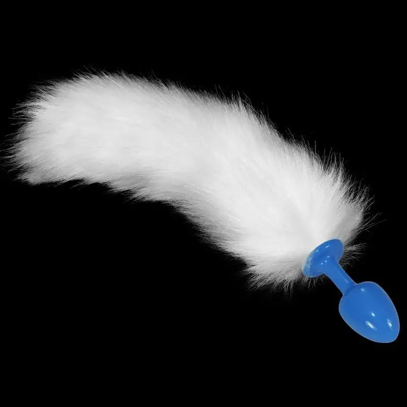 Plug-Anal-en-metal-Bleu-avec-queue-Blanca-1