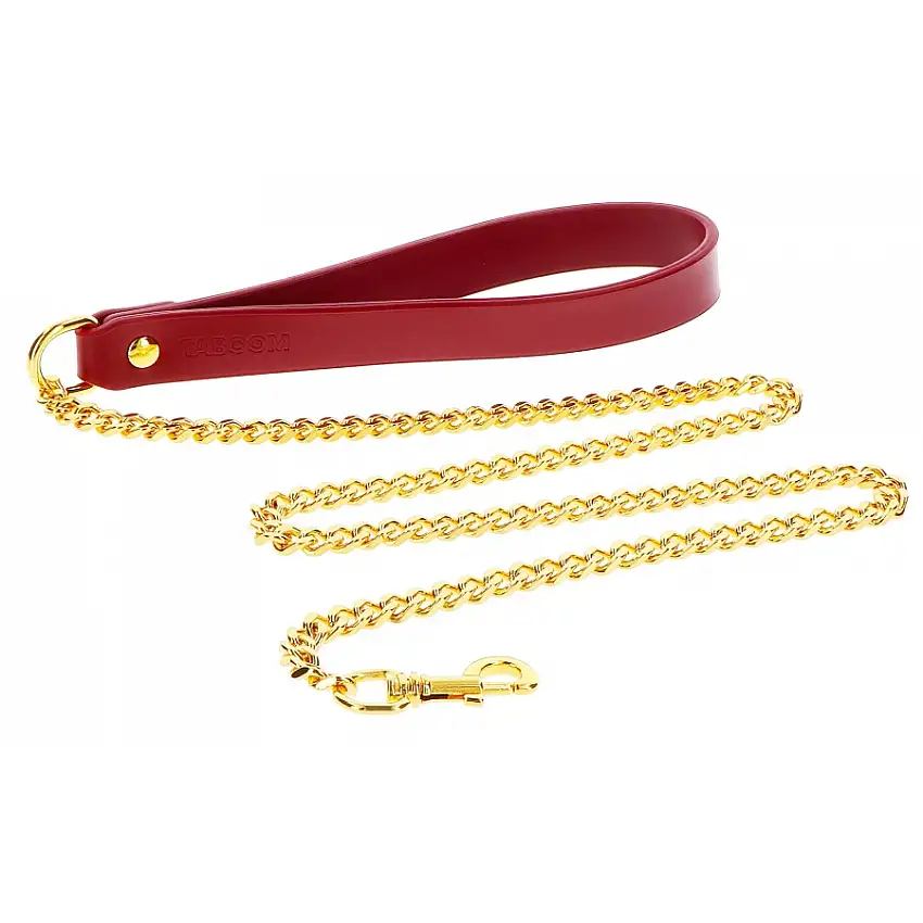 laisse-metal-dore-taboom-avec-poignee-rouge-75cm-1