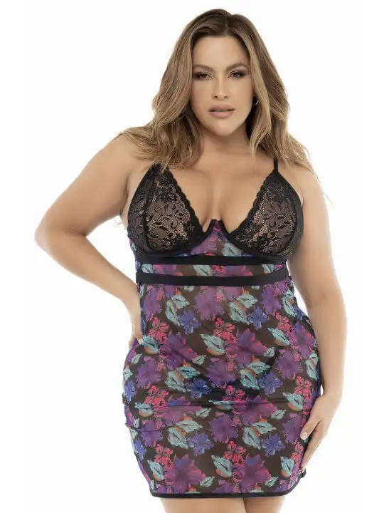 nuisette-resille-et-dentelle-noire-grande-taille-imprime-fleur-exotique-mal7497xprt-1