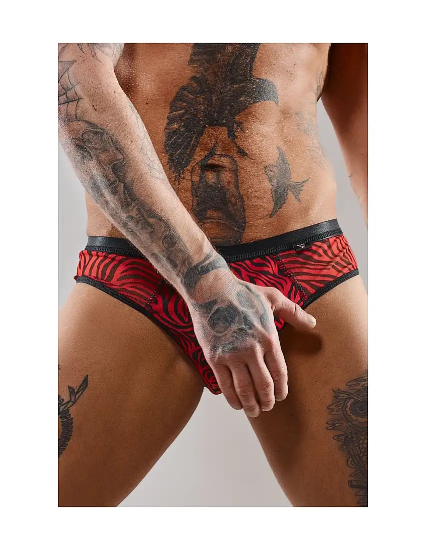 Slip type brésilien ouvert zébré rouge et noir - Regnes